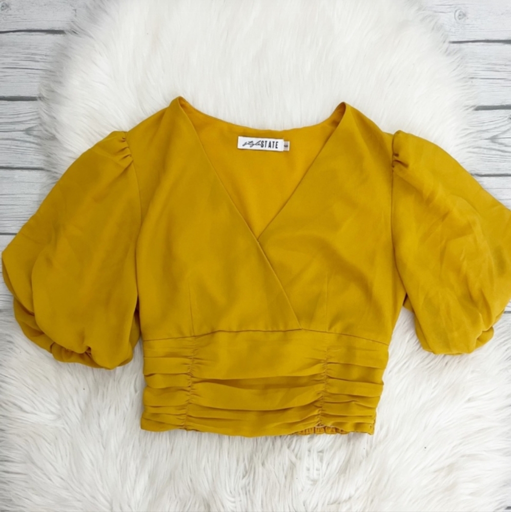 Style State Mustard Yellow Puff Sleeve Crop top
